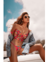 Ensemble 2 pièces brodé rose et bleu, bustier et string 