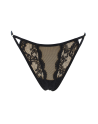 Tanga noir en dentelle avec bijou losanges dorés