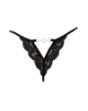Tanga noir en dentelle avec bijou losanges dorés