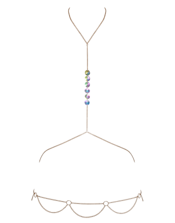 2 Chaines de corps dorées avec strass irisées effet hologramme 