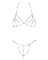 Soutien-gorge et string bijoux en chaînettes dorées et strass irisés 