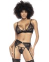 Ensemble 3 pièces en fine dentelle florale noire 