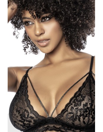 Ensemble 3 pièces en fine dentelle florale noire 