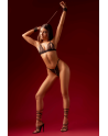 Ensemble sexy 4 pièces peek-a-boo avec chaînes, menottes et masque 