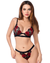 Ensemble sexy 2 pièces en résille transparente brodée et string 