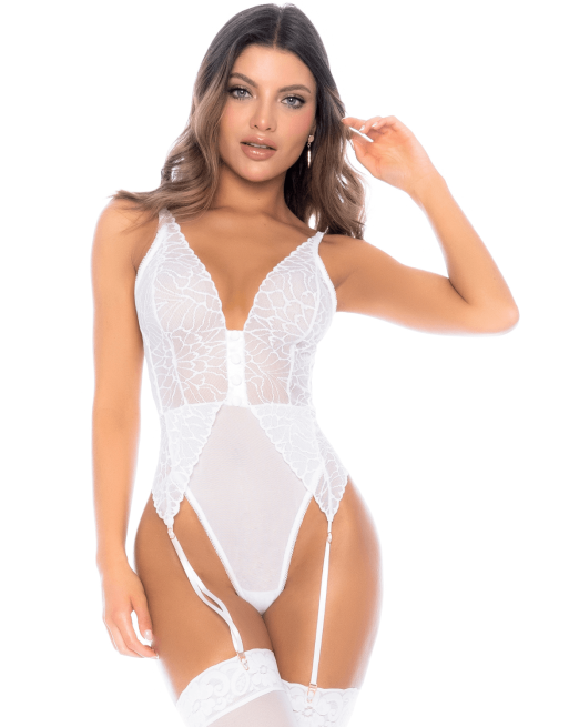 Body blanc avec jarretelles intégrées 